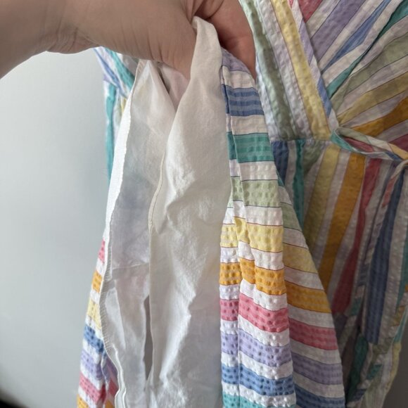 J. Crew Faux-Wrap Rainbow Gingham Cotton Tiered Midi Dress 10 Colorful Fun Retro - Picture 8 of 9